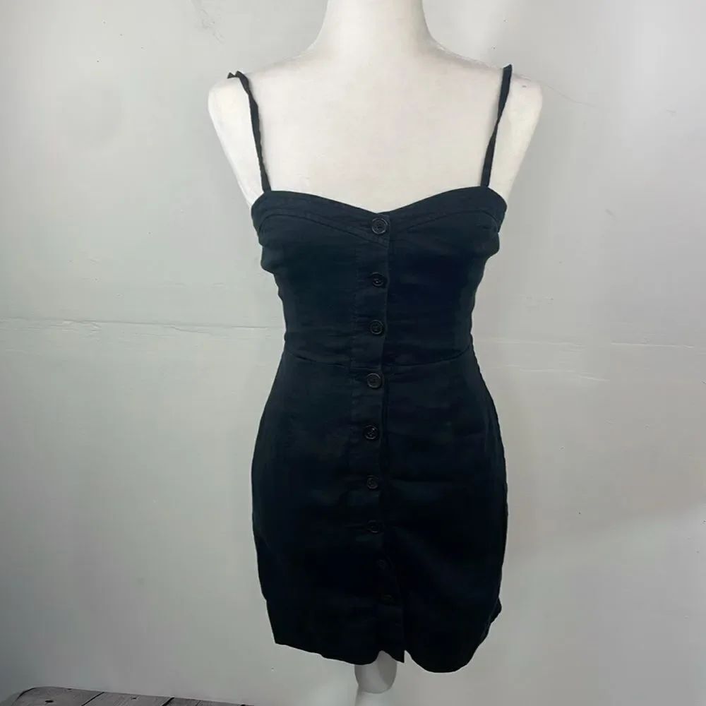 Aritzia Wilfred Dress Black Ducharme Linen Mini Coastal Whimsy Western size 0